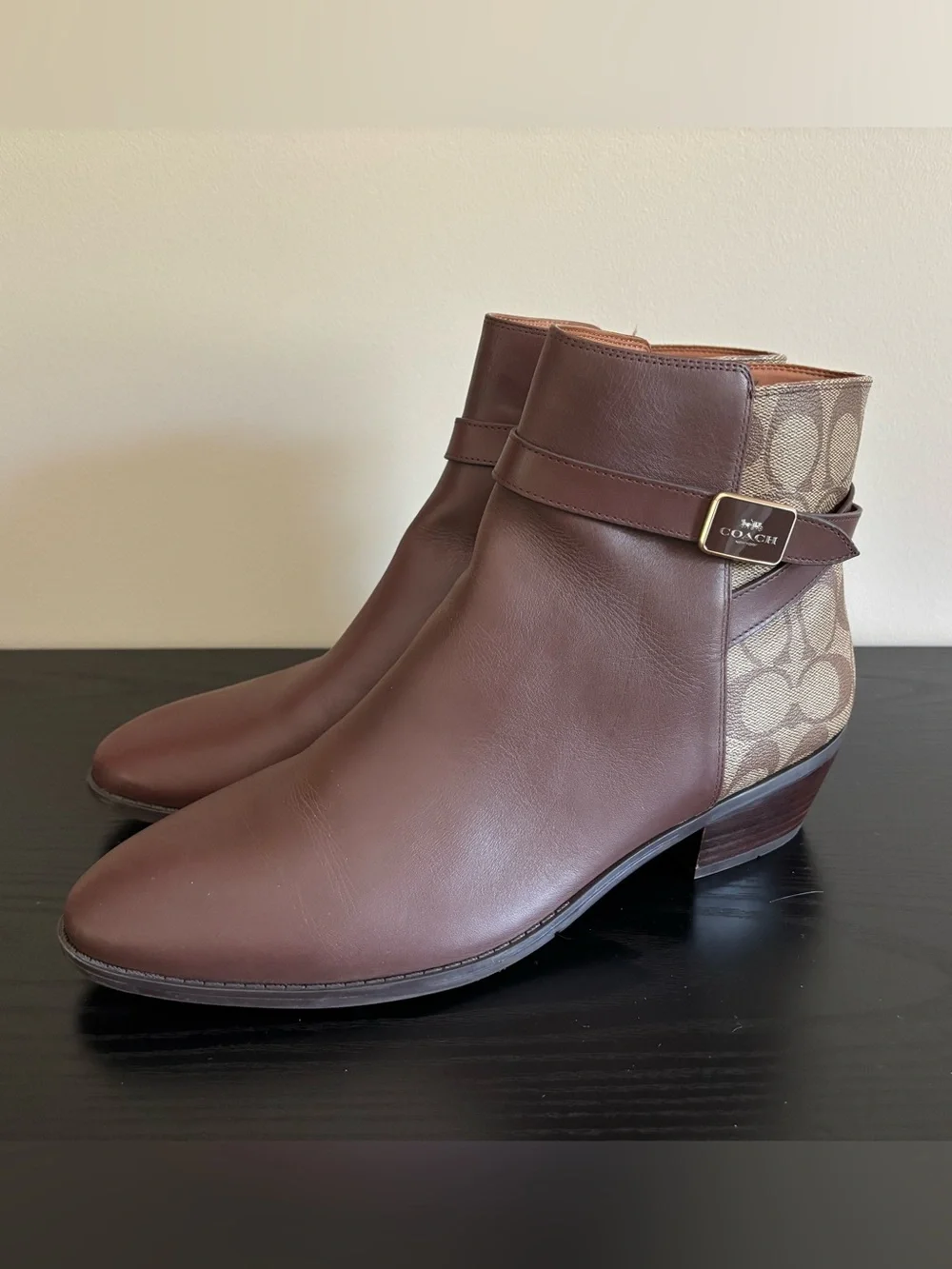 COACH Dean Leather Signature Canvas Ankle Bootie Boot Brown Walnut CC627 Size 11